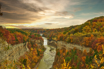 Wall Mural - Autumn scene of waterfalls and gorge