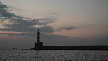 Poster - Lighthouse in old harbour of Chania, Greece, Time lapse at sunset