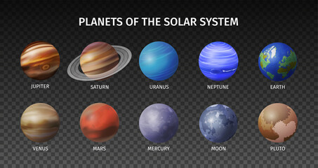 Wall Mural - realistic space planet transparent icon set