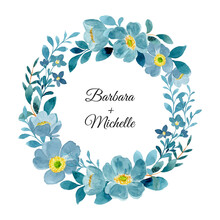 Blue Green Floral Wreath With Watercolor