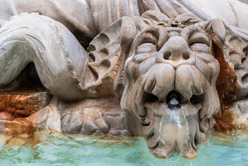 Sticker - Close-up on face of dragon decorating a marble fountain in Rome