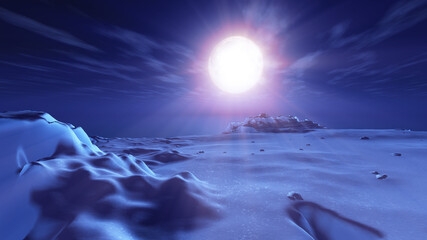 Wall Mural - ice berg night full moon, 3d render