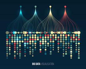 Aufkleber - Big data visualization. Information analytics concept. Abstract stream information with ball array and binary code. Filtering machine algorithms. Sorting data. Vector technology background.