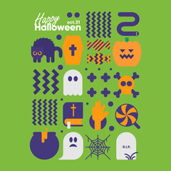 Wall Mural - Happy Halloween. October 31. Simple, vector, flat illustration. Minimalist, geometric, background icon. Perfect for poster, media banner, cover or postcard.