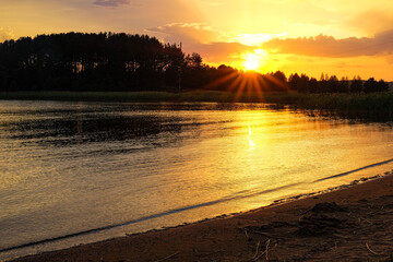 Wall Mural - Landscape with Seliger lake in Tver oblast, Russia at sunset