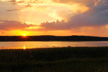 Wall Mural - Landscape with Seliger lake in Tver oblast, Russia at sunset