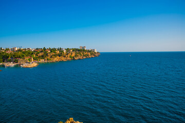 Wall Mural - ANTALYA, TURKEY: Top view of the sea and the city from Ataturk Park on a sunny summer day in Antalya.