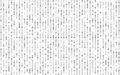 Canvas Print - Binary code white. Matrix background with falling numbers. Abstract falling digits. Data stream on white backdrop. Zero and one numbers. Vector illustration