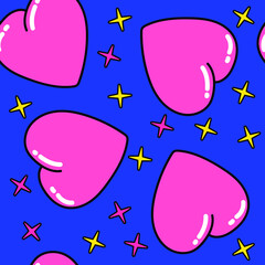 Poster - Cute seamless pattern with cartoon hearts.