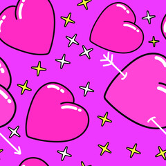 Poster - Cute seamless pattern with cartoon hearts.