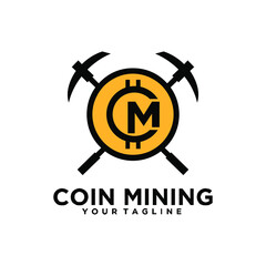 coin mining with initial CM vector logo design