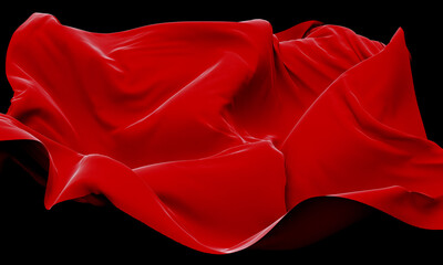 Isolated Abstract 3D Illustration Vibrant Red Silk Fabric Textile Background