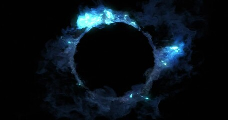 Poster - Dramatic Effect with Blue Plasma ring, Swirling and exploding smoke, ember moving around a circle shape. 4K loop with Alpha channel. perfect for epic logo placement or intro. VJ loop.