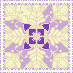 Poster -  scarf pattern design on red. Geometric ornament with frame, border. Bandanna, shawl, scarf, tablecloth design for textile fabric print 