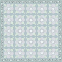 Poster -  scarf pattern design on red. Geometric ornament with frame, border. Bandanna, shawl, scarf, tablecloth design for textile fabric print 