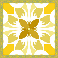Poster -  scarf pattern design on red. Geometric ornament with frame, border. Bandanna, shawl, scarf, tablecloth design for textile fabric print 
