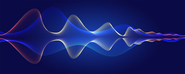 Wall Mural - Glowing lines on blue background. Waves blending and glow. Flowing background. Curved wavy abstract pattern. Vector illustration