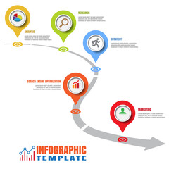 Wall Mural - Business roadmap timeline infographic pointers design for abstract background template milestone element modern diagram process technology digital marketing data presentation chart Vector illustration