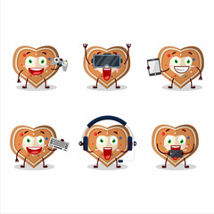 Sticker - Gingerbread heart cartoon character are playing games with various cute emoticons