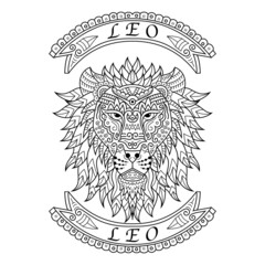 Wall Mural - hand drawn of leo in zentangle style