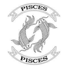 Wall Mural - hand drawn of pisces in zentangle style
