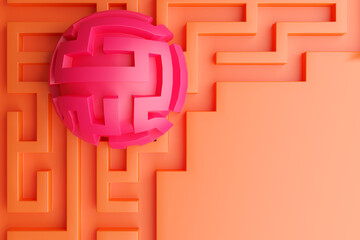 Fototapete - Orange-scarlet abstract background. Labyrinth with rectangular passages as a concept for finding the right way in business. 3d rendering