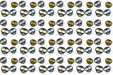 seamless lined cartoon style alien face wallpaper on white background