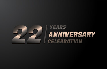 22 years gold anniversary celebration logotype, anniversary banner vector, isolated on black background