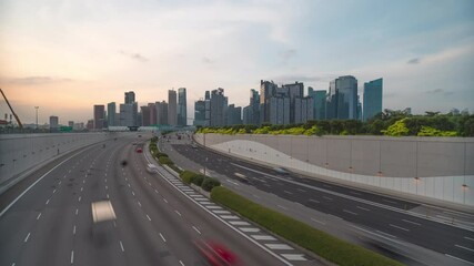 Wall Mural - SINGAPORE - FEBRUARY 2, 2020: Time lapse video 4K, Beautiful moment of Singapore and business and financial district, Modern building in the city center on February 2, 2020 in Singapore.