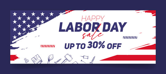 Wall Mural - Sale promotion advertising Poster or Banner for Labor Day, united states flag, greeting card