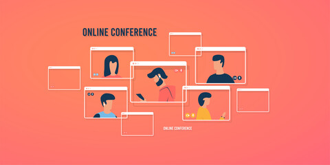 Wall Mural - Video conference call. Online webinar. illustration