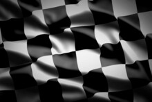 Black And White Formula One Checker Flag With Dark Background. Race Car Flag Background.