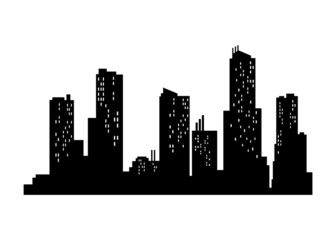 Wall Mural - Cityscape silhouette. Monochrome panoramic view. Modern urban landscape. Horizontal urban night town. City building silhouette
