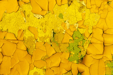 Poster - stone wall with yellow cracked plaster. background for design. grunge texture
