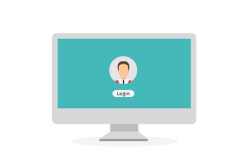 Poster - log in account on the laptop. hands on the laptop. laptop with password notification. vector