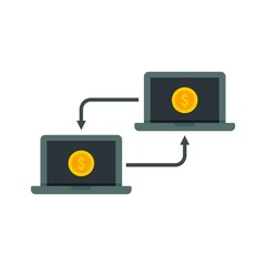 Poster - Laptop network money transfer icon flat isolated vector