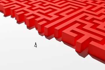 Fototapete - The concept of finding the right decision, the path to business success, intuition when making decisions. Person or organization begins its journey through the complex maze. 3d rendering