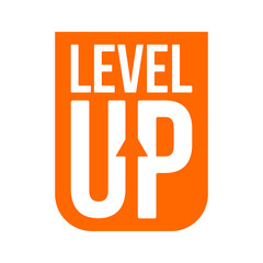 Aufkleber - Level up orange logotype. Typography logo design. Creative negative space logo. Flat and minimal logo design.