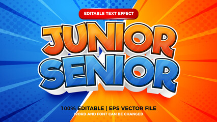 Editable text effect - junior vs senior cartoon style 3d template