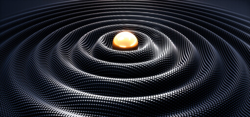 Wall Mural - waves in a digital raster micro structure with golden center - 3d illustration