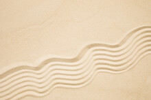 Sea Sand With Waves Background. Top View. Flat Lay