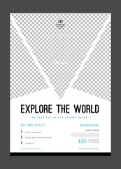 Wall Mural - travel poster or flyer pamphlet brochure design layout space for photo background. white travel flye