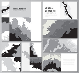 Poster - Vector layouts of modern social network mockups in popular formats for cover design, website design, website backgrounds, advertising. Landscape background decoration, halftone pattern grunge texture.