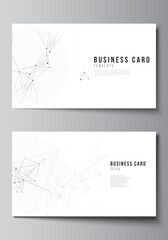 Poster - Vector layout of two creative business cards design templates, horizontal template vector design. Gray technology background with connecting lines and dots. Network concept.
