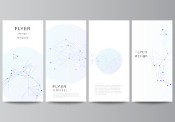 Poster - Vector layout of flyer, banner templates for website advertising design, vertical flyer design, website decoration backgrounds. Blue medical background with connecting lines and dots, plexus.