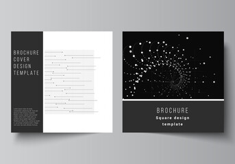 Canvas Print - Vector layout of two square covers templates for brochure, flyer, cover design, book design, brochure cover. Abstract technology black color science background. Digital data. High tech concept.