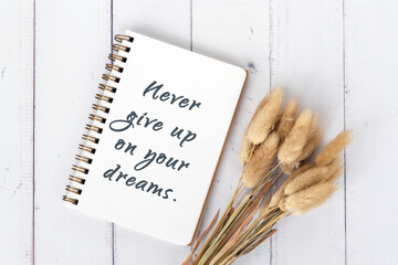 Wall Mural - Never give up on your dreams inspirational quote