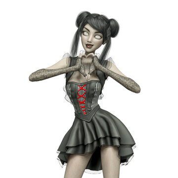 gothic girl in heart hand pose