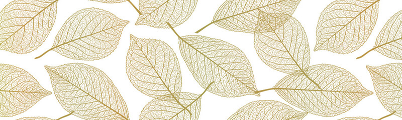 Wall Mural - Seamless pattern with  leaf veins.  Gold color. Vector illustration.