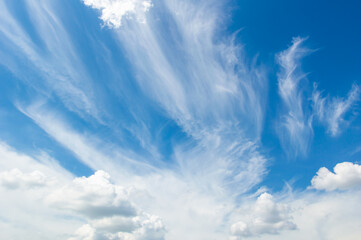 Wall Mural - blue sky background with tiny clouds. panorama white fluffy clouds in the blue sky.beautiful vast bl